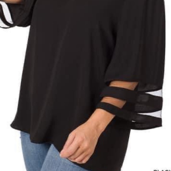 NEW•1X•Creme De La Creme Classy Flounce Sheer Sleeve Top - Picture 2 of 13